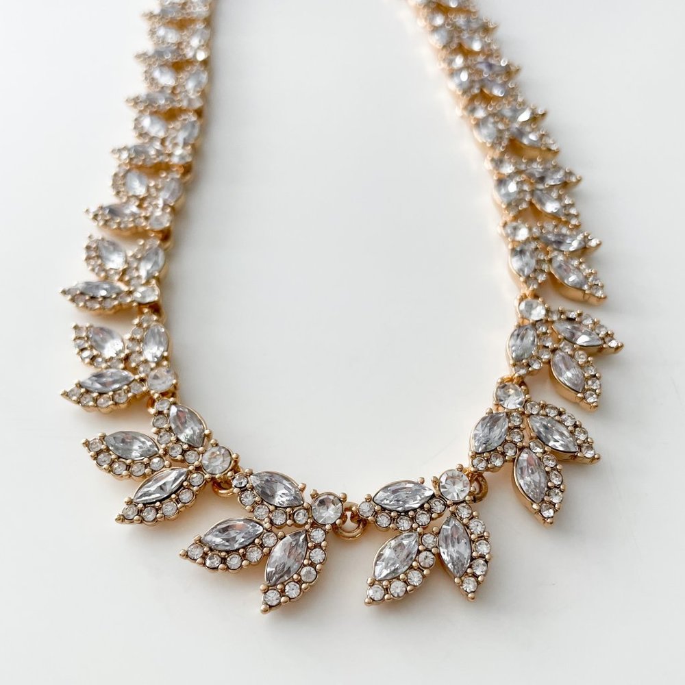 J. Crew Factory Crystal Leaves Statement Necklace (Crystal) - Picture 2 of 3